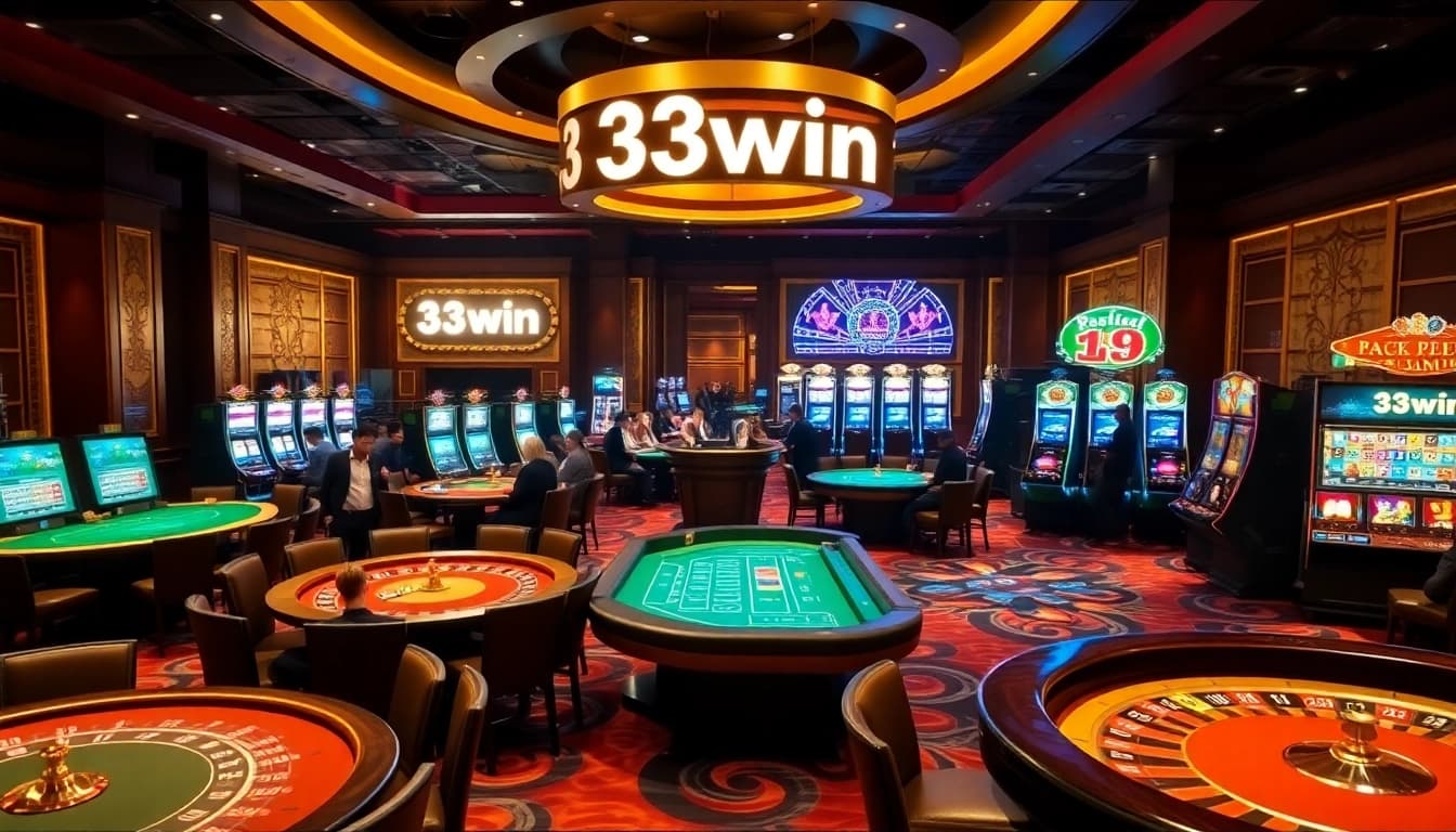 Players enjoying a lively game at the 33win casino, showcasing excitement and luxury.
