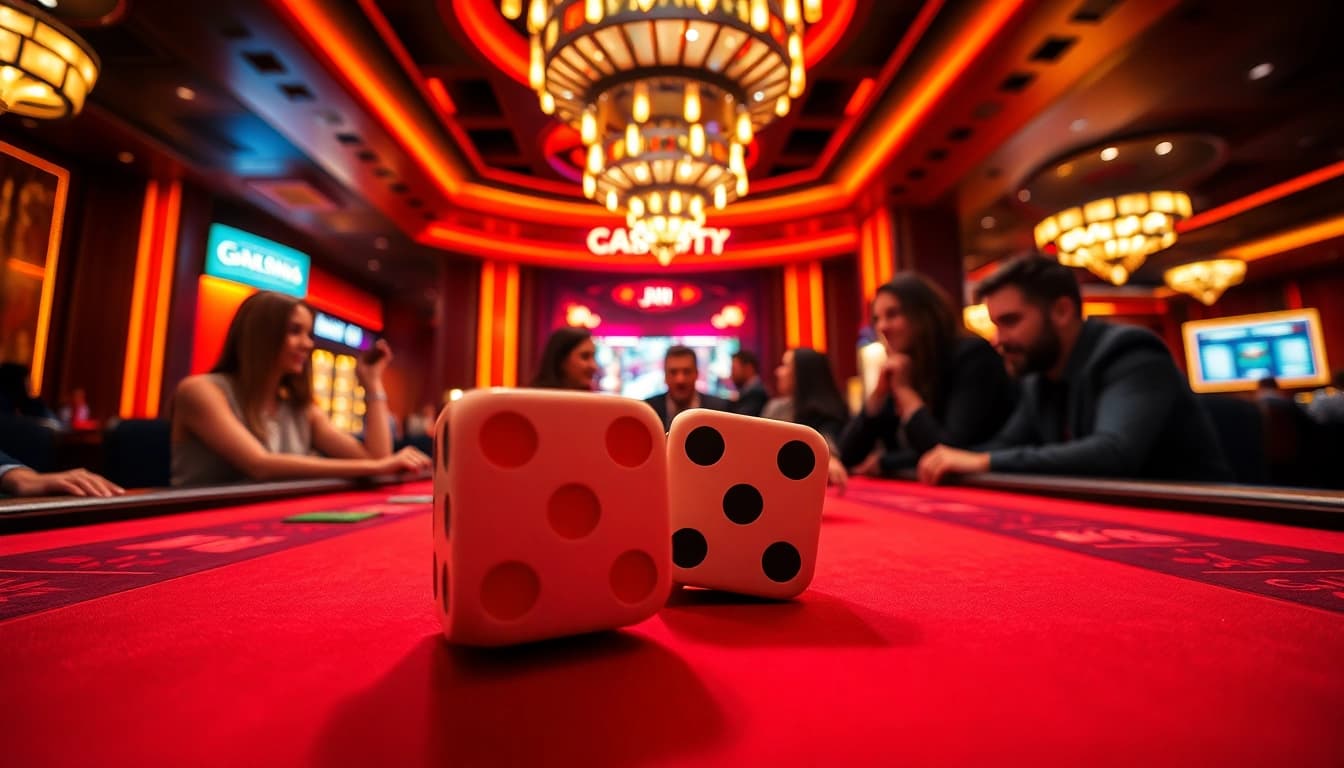 在优塔娱乐城的紧张赌局中，玩家正专注地掷骰子并庆祝胜利。
