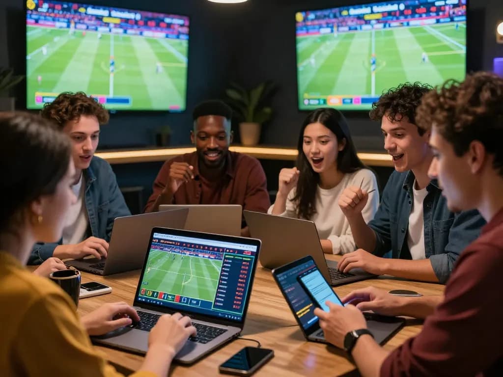 Friends engaging in sports betting on keonhacai1, highlighting excitement and strategy around live betting.