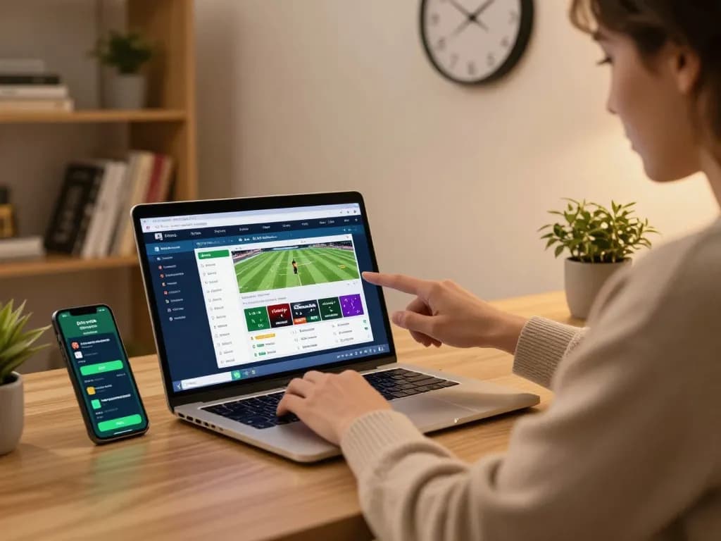 Betting on kèo nhà cái with active online sports betting interface displayed, showcasing strategy and engagement in a cozy home setting.