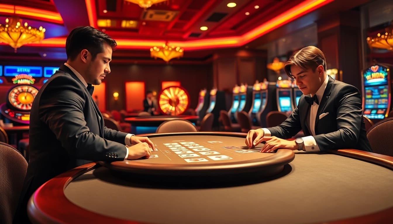 Kuwin users enjoying a high-stakes poker game in a luxurious casino setting.