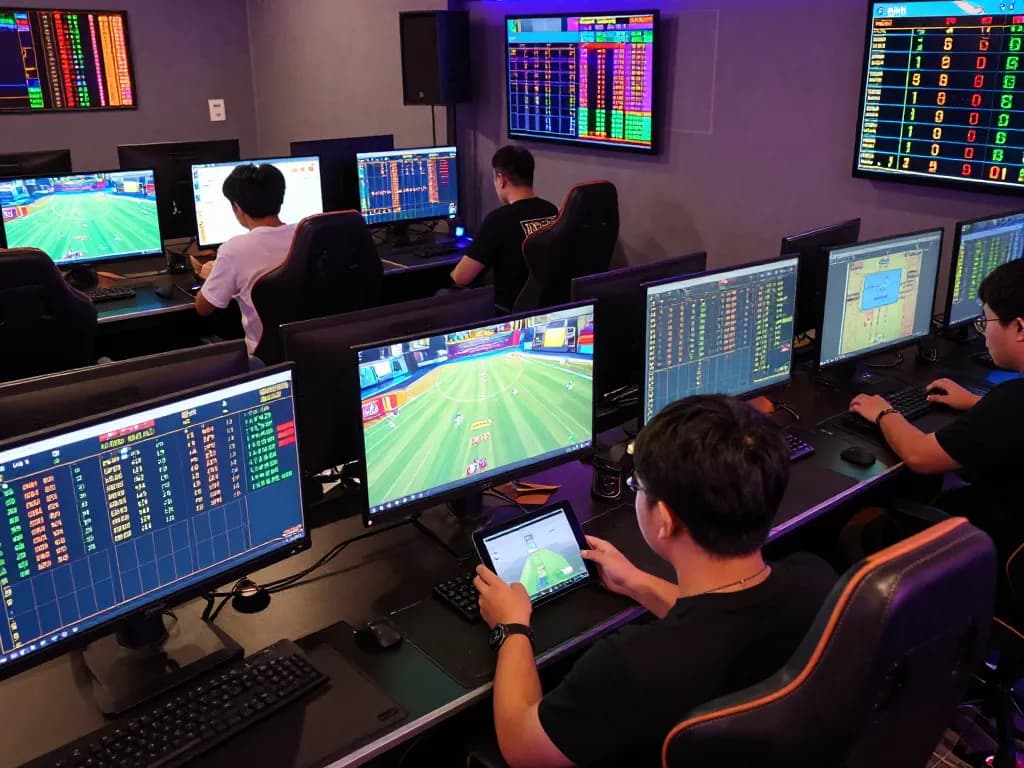 Engaged player analyzing togel sgp data in a modern gaming setup.