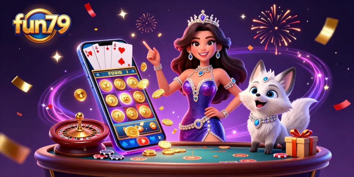 Engage with fun79 through an exciting gaming scene filled with vibrant slots and sparkling action.