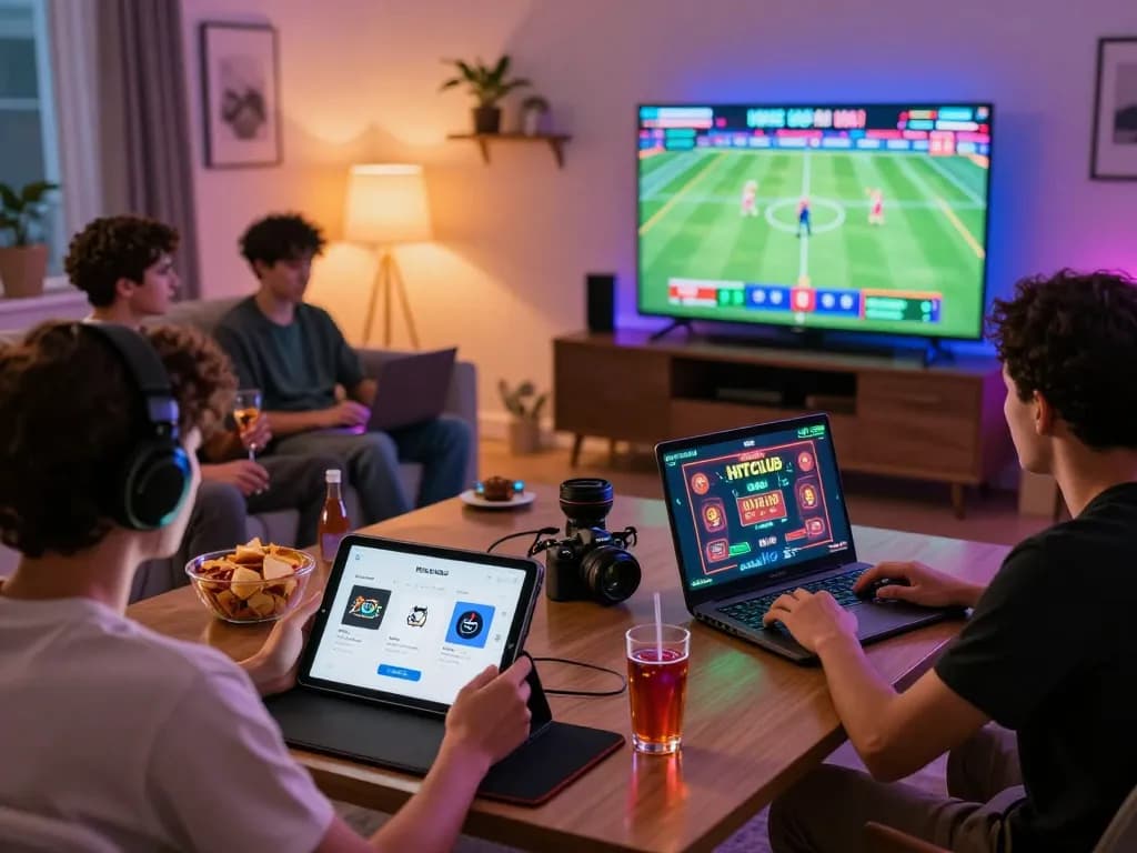 Players enjoying HITCLUB online gaming in a cozy setting, showcasing excitement and engagement.