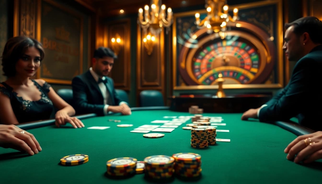 K88 online casino players enjoying high-stakes poker with elegant decor and professional gaming atmosphere.