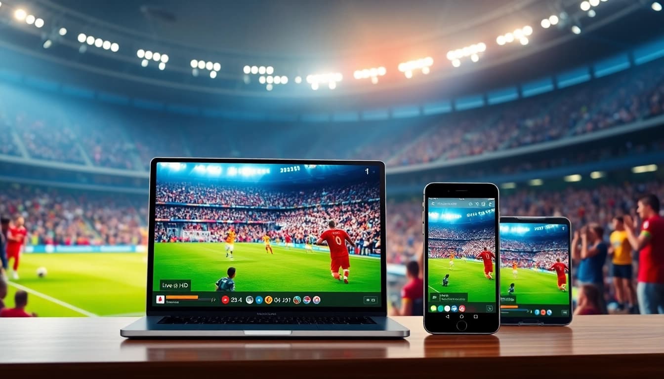 Xoilac TV live streaming football matches on various devices showing exciting game moments.