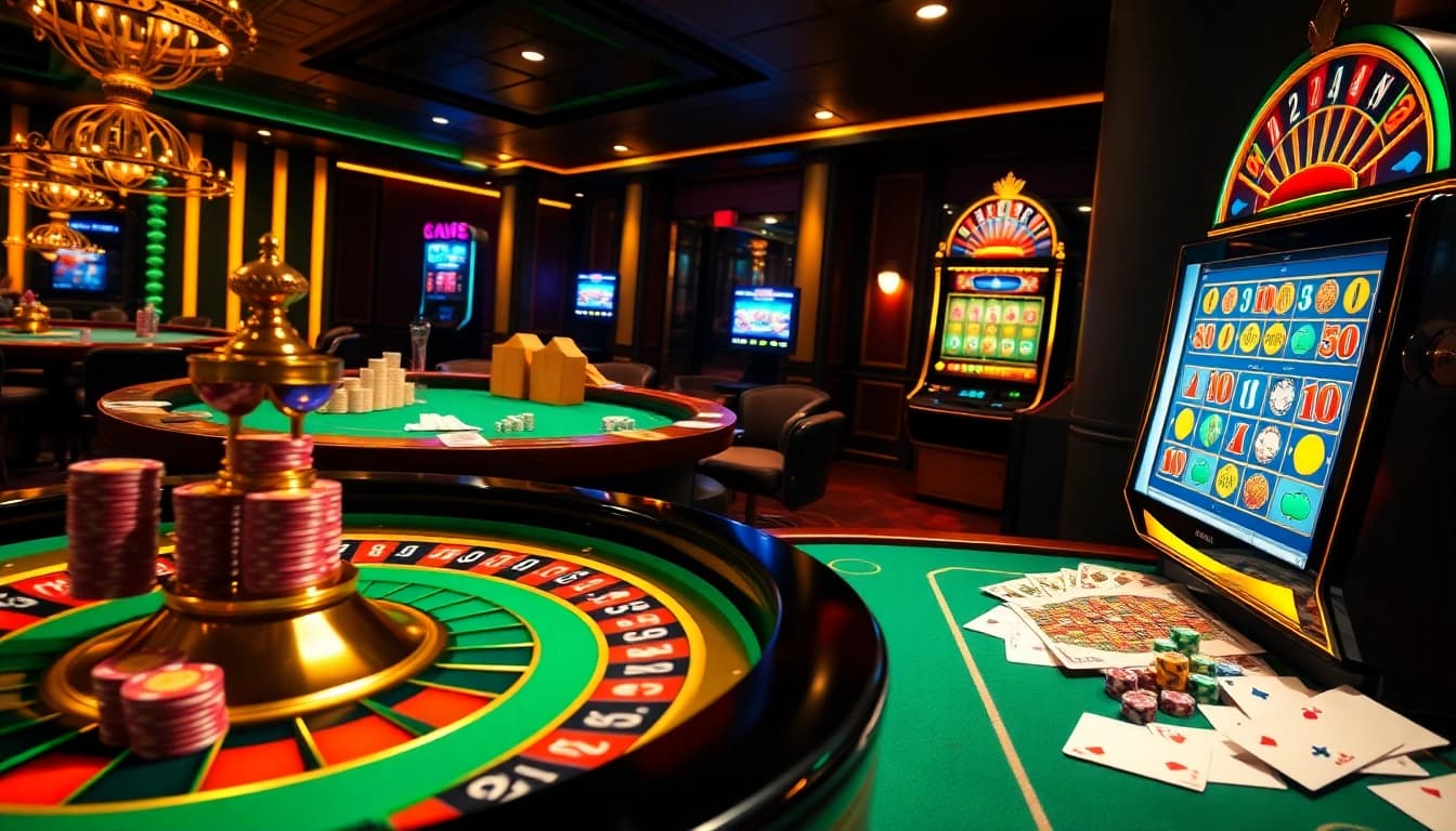 Exciting gamers playing at j88vip2 casino tables, showcasing vibrant chips and cards.