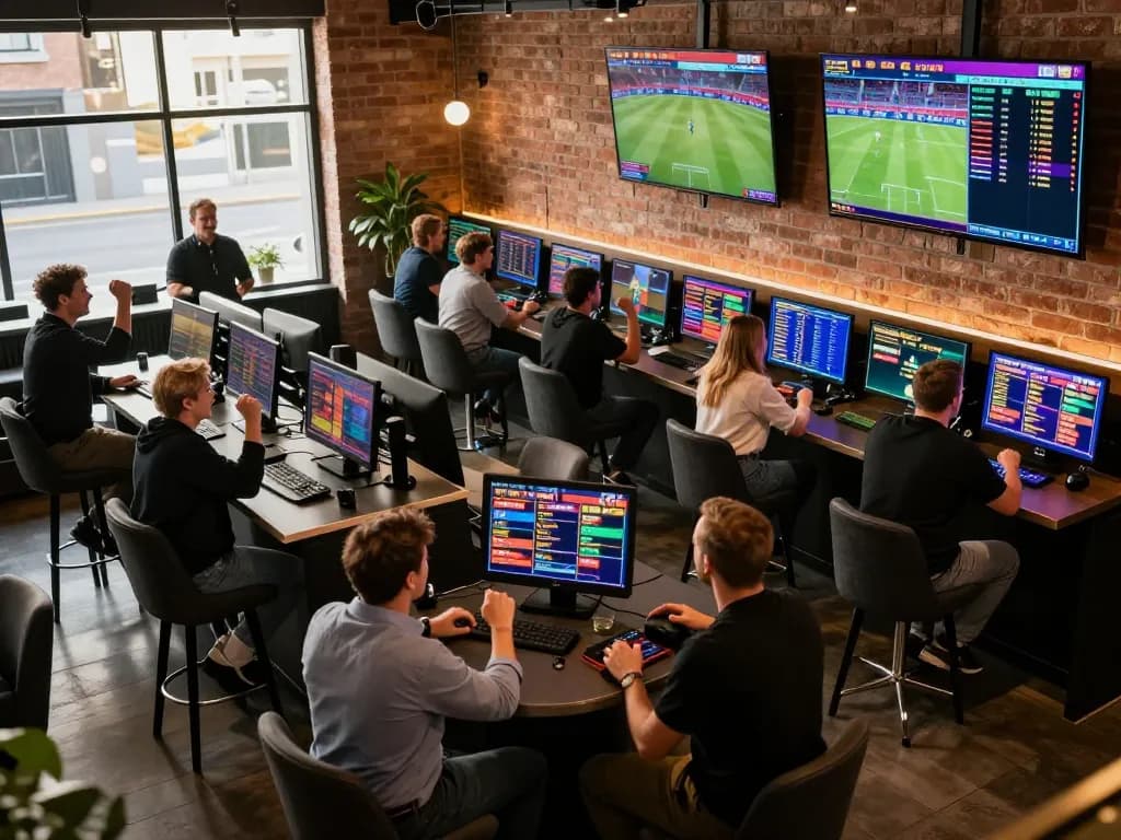 KADAL778 offers an exciting atmosphere for sports bettors placing wagers in a stylish lounge.