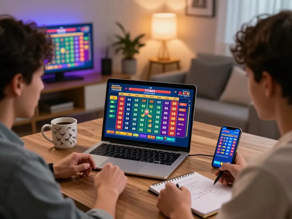 pemain situs togel merencanakan taruhan online mereka di lingkungan kantor rumah modern