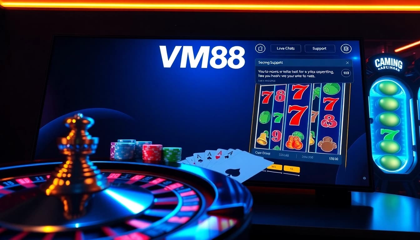 VM88 engaging virtual roulette spin with vibrant poker chips and sleek casino interface