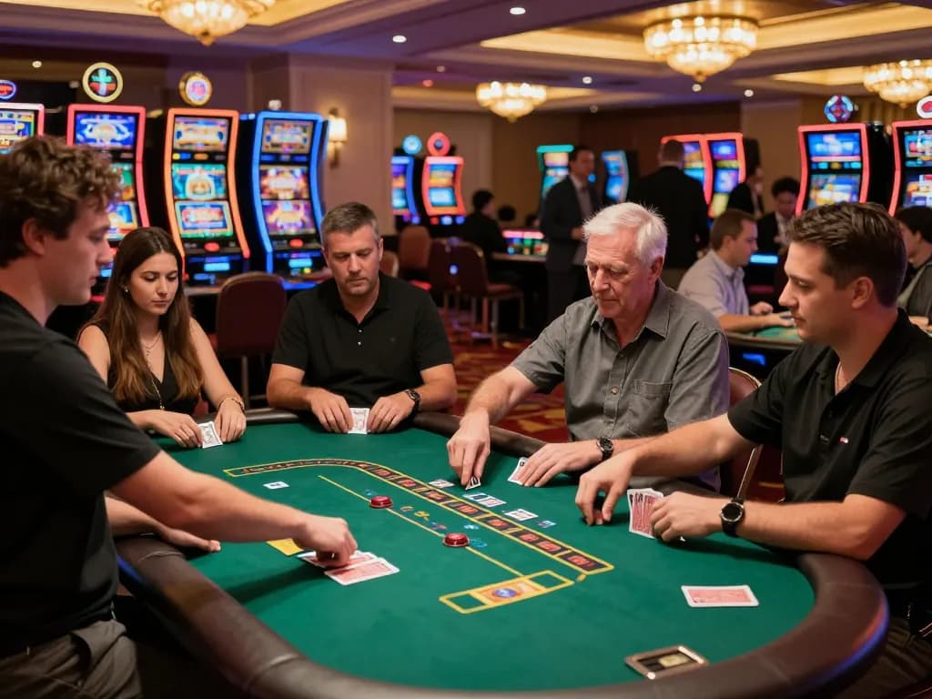Players participating in a thrilling mm88 casino game on a vibrant casino floor with engaging atmosphere.