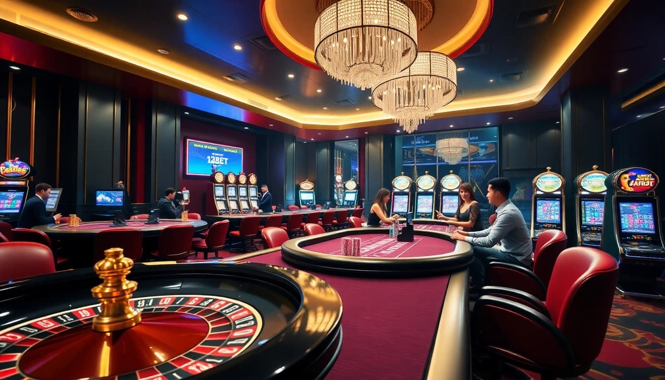 Experience thrilling gameplay at 12BET casino with engaging tables and vibrant slot machines.