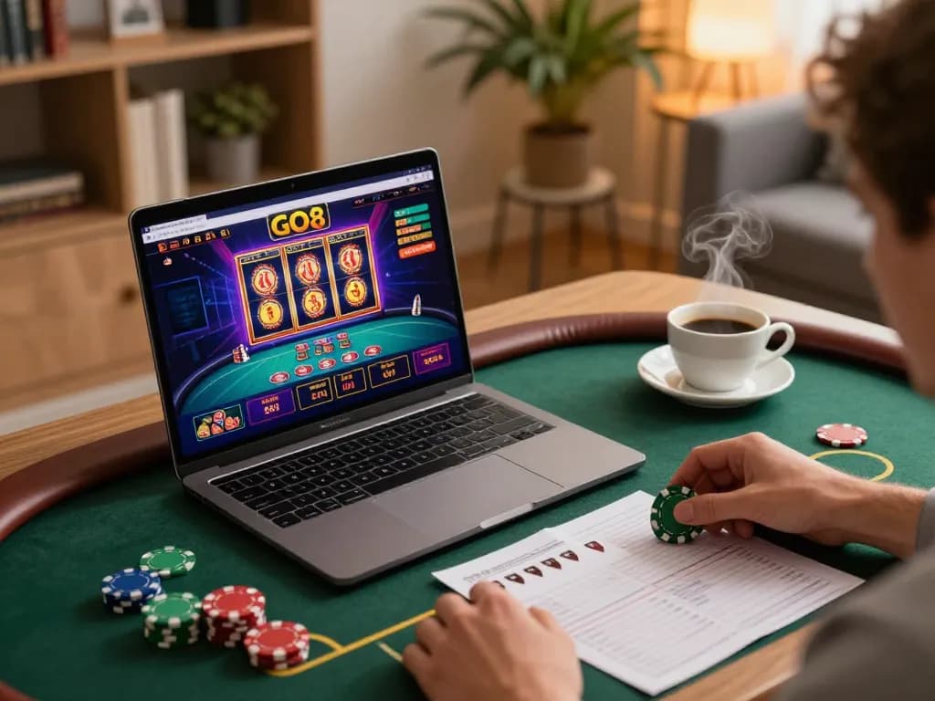 Engaging online gaming scene with GO8 displayed, showcasing strategic betting and cozy atmosphere.