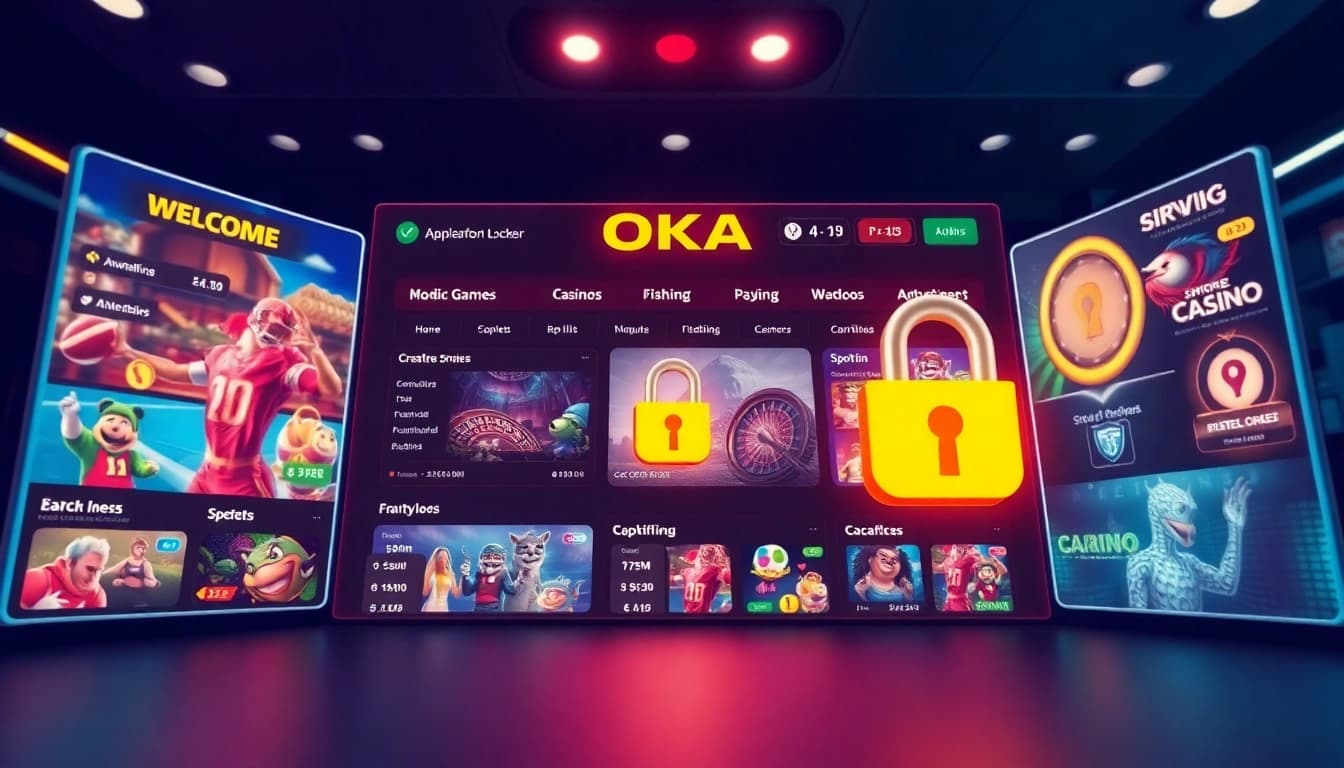 Interactive user interface of OKATM's online betting platform, showcasing sports and casino games.