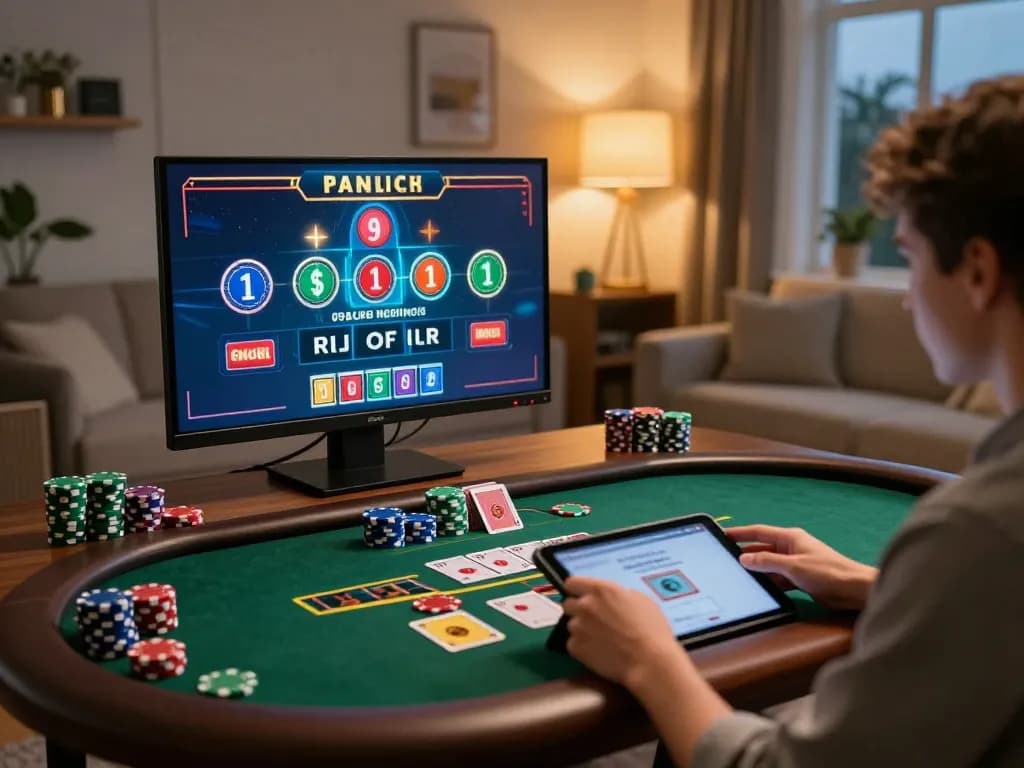 Engaged player enjoying sc88 online casino game on a tablet in a vibrant home setting.