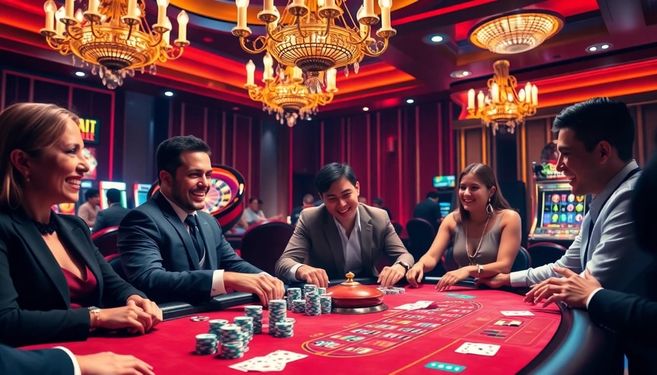 Experience thrilling gameplay at bk8 เว็บตรง with an exciting casino atmosphere filled with vibrant gaming tables and players.