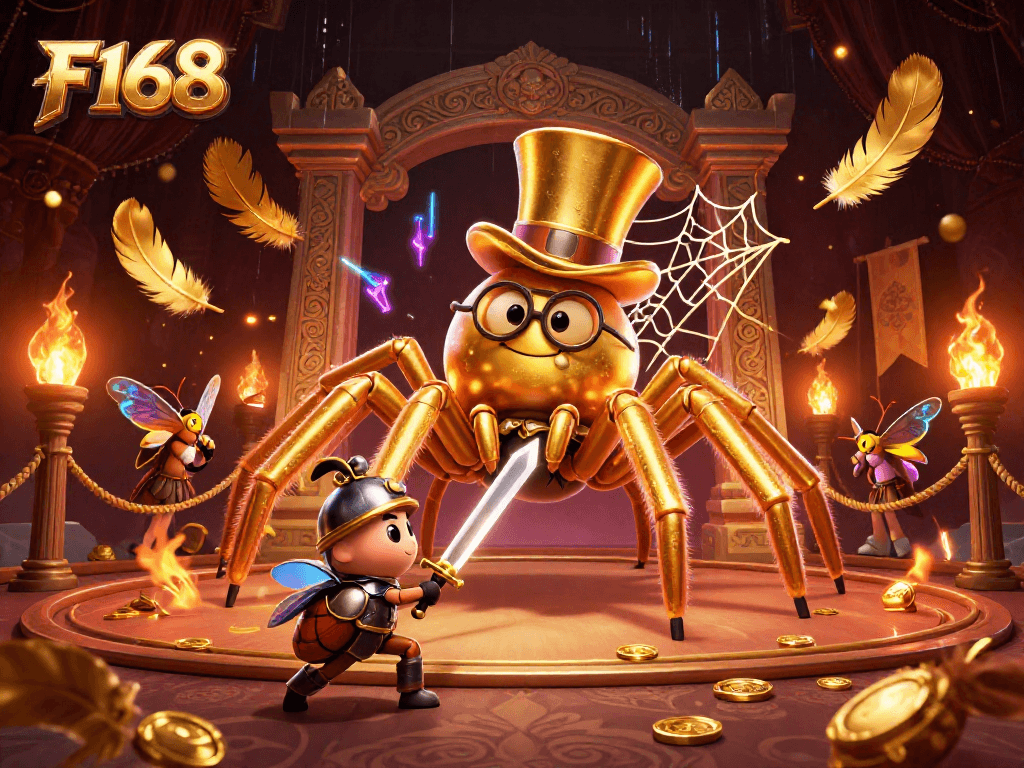 Experience F168's vibrant gaming world with dynamic characters and captivating casino elements.