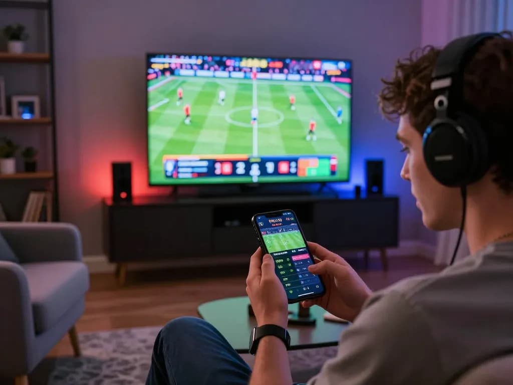 Engaging with open88 sports betting app on smartphone, showcasing live odds and excitement