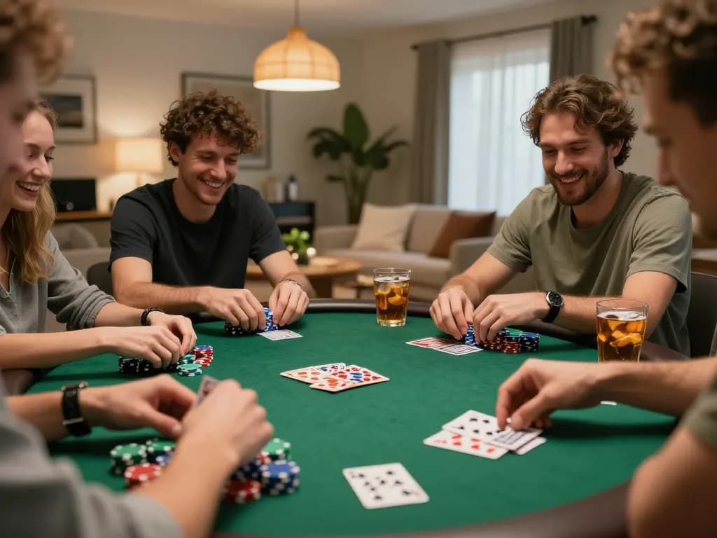 uu88 poker night with friends showcasing excitement and strategy at a cozy home table