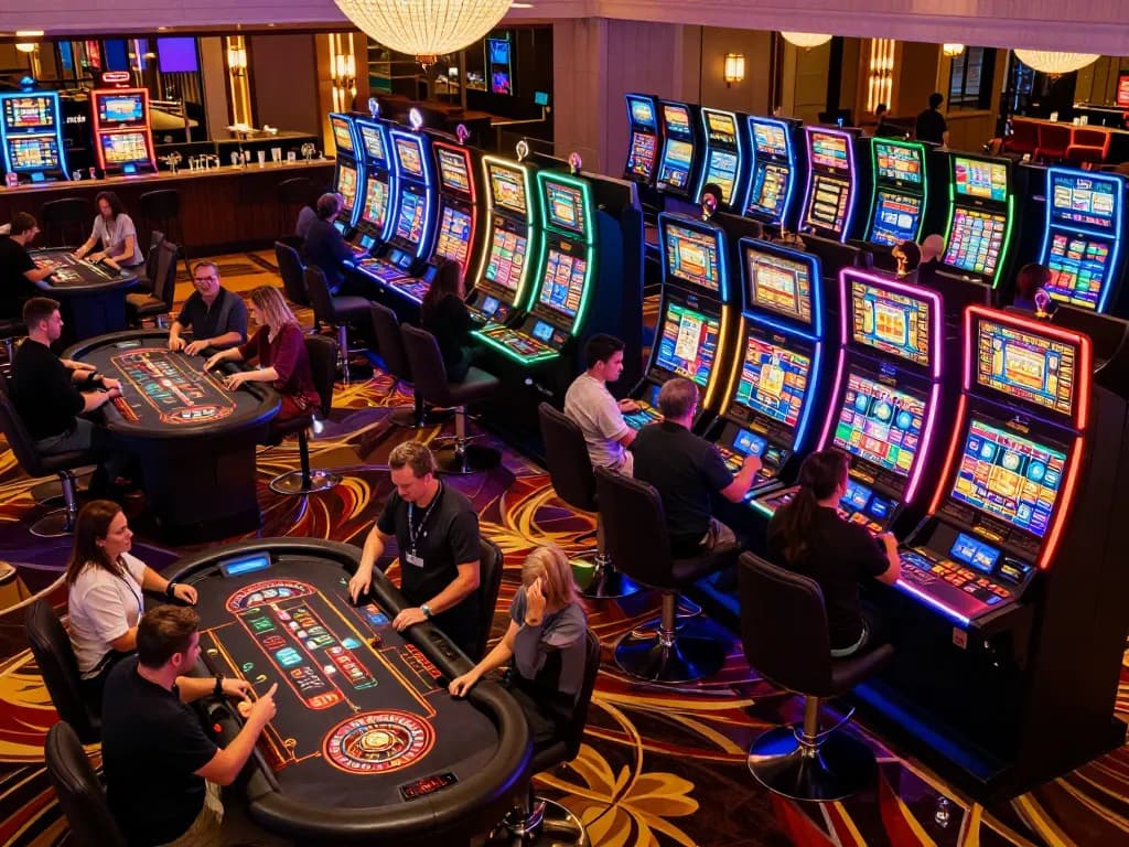 Players engaging in exciting games at XX88 casino, showcasing vibrant slot machines and roulette.