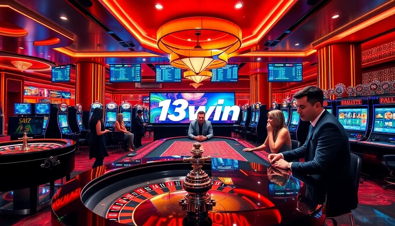 Players enjoying exciting games at 13win casino with vibrant atmosphere and top-tier gambling.