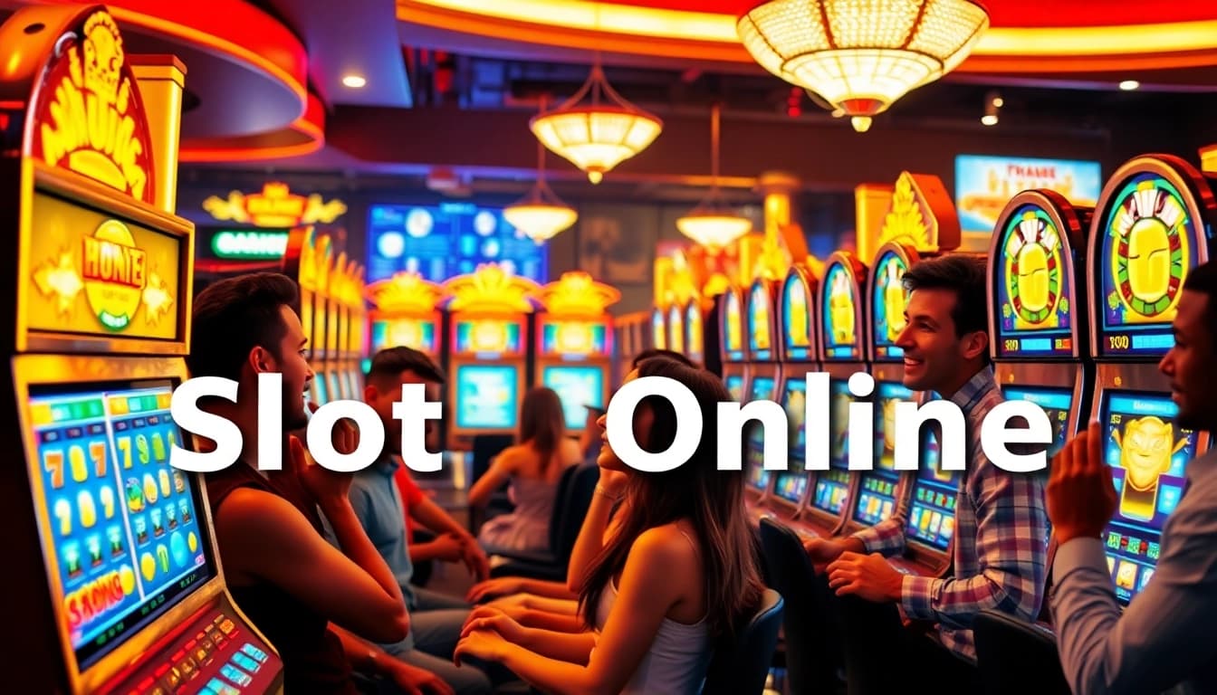 Players enjoying Slot Online games in a vibrant casino setting, showcasing excitement and high payouts.
