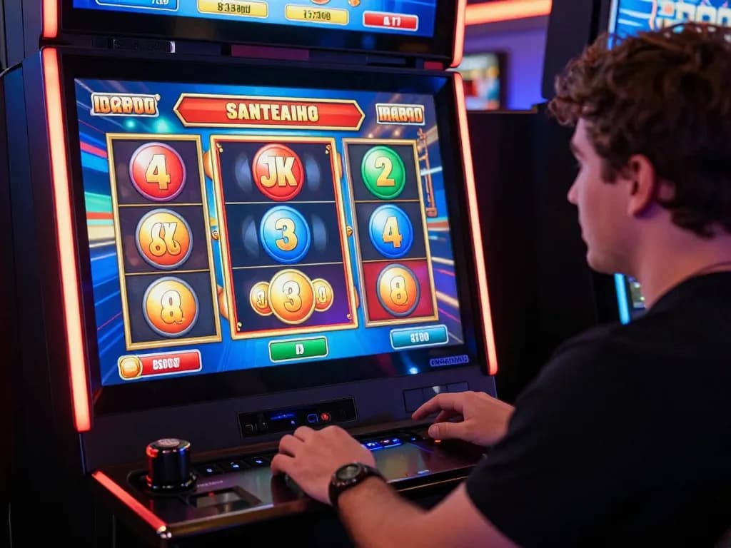 Engaged player enjoying IDC88JOKER online slot game with vibrant graphics.