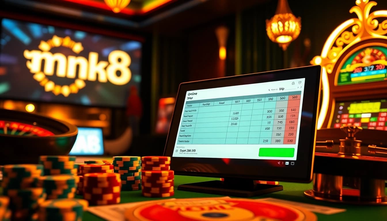 Experience the thrill of สมัคร เว็บตรง mk8 in a luxurious casino setting with vibrant betting displays and classic gaming elements.