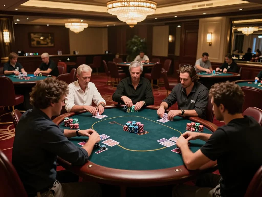 Pengalaman permainan poker yang menarik menampilkan strategi todosobrecomunicacion di meja kasino kelas atas.