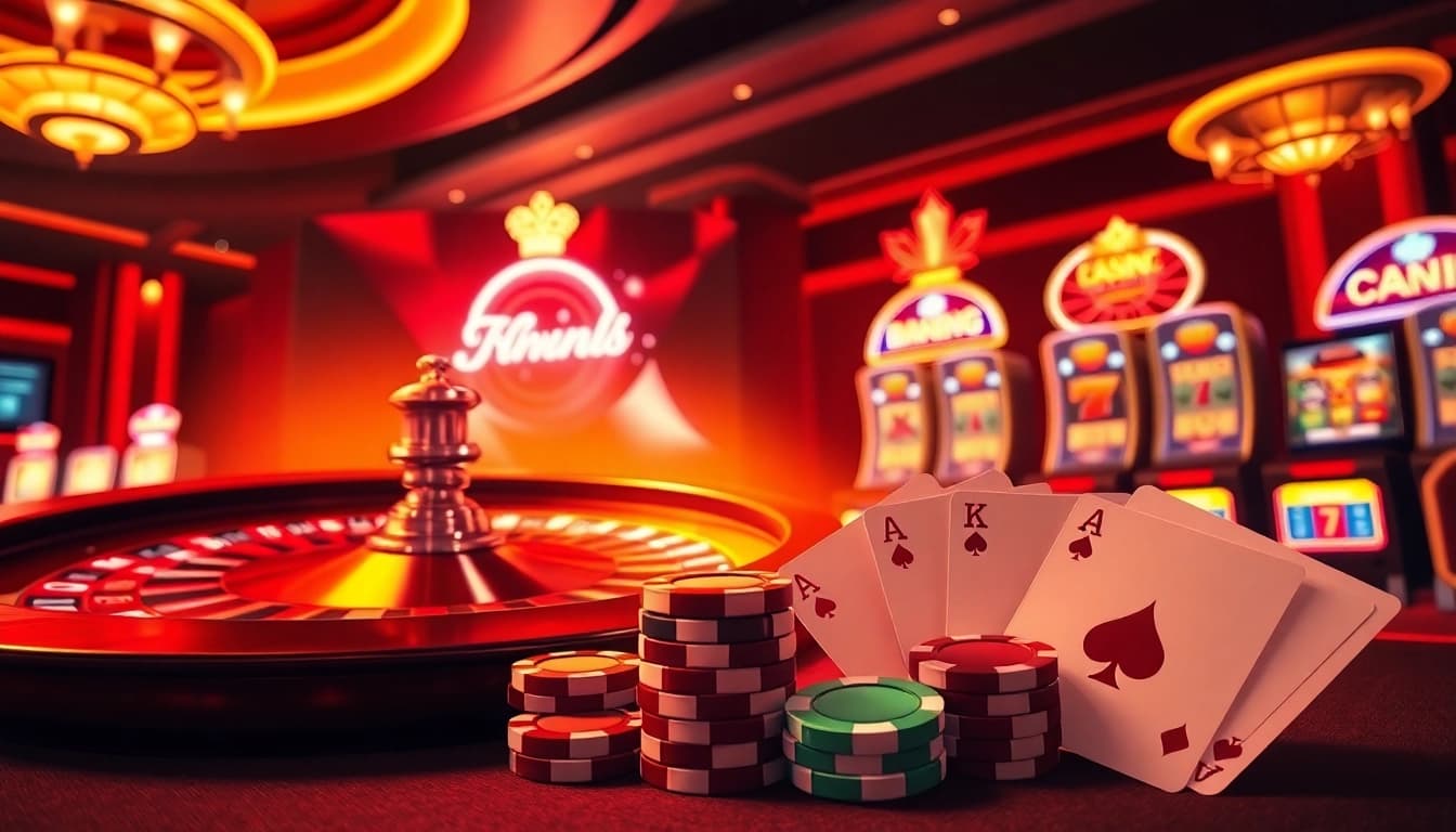 Experience the thrill of online gambling with MN88 com featuring vibrant slot machines and a roulette wheel.