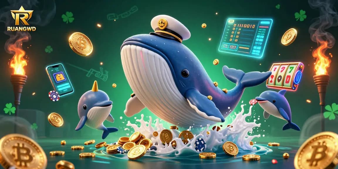 Experience the excitement of RUANGWD with a vibrant 3D casino illustration showcasing online gaming elements.
