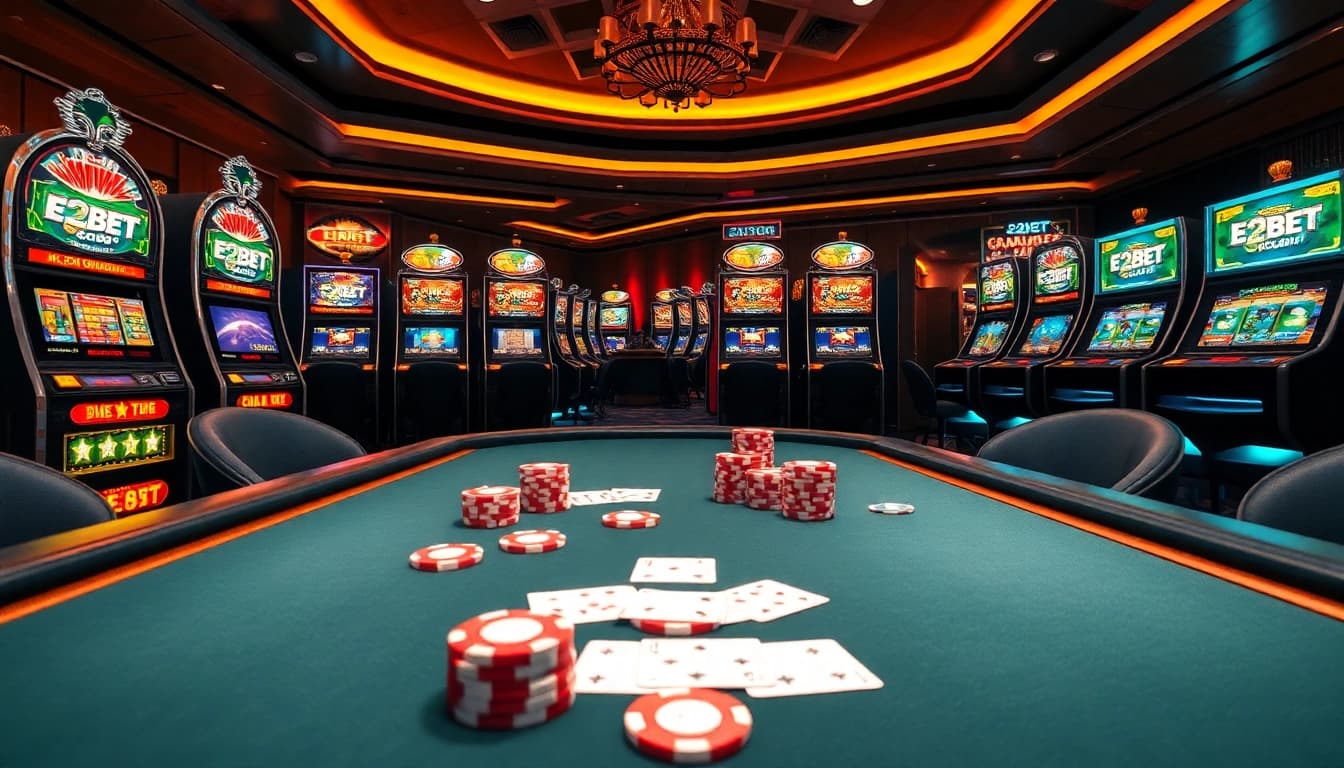 Spin and win at E2BET.com with exciting casino tables and vibrant gaming machines.
