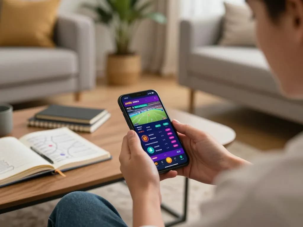 Engaging with the Jun88 phiên bản 2 app for strategic sports betting in a cozy home setting