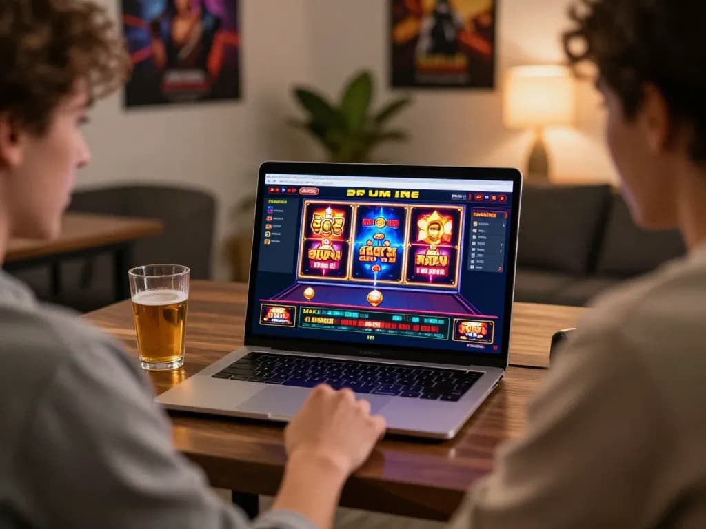 Player enjoying online slot games at open88 on a laptop in a cozy home setup.