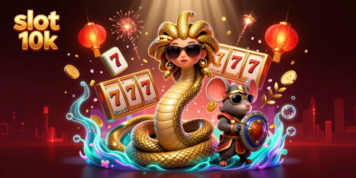 Experience the thrill of slot 10k gaming with alluring Medusa and a warrior mouse in a vibrant casino scene.