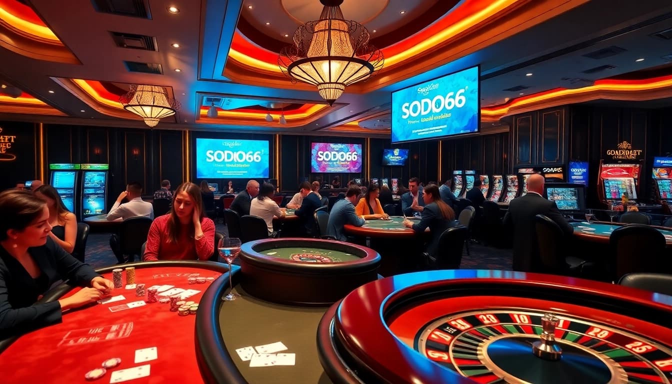 Experience the excitement of SODO66 at a luxurious casino with vibrant gaming tables.