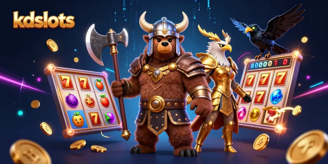 Spin the reels at kdslots with a vibrant 3D gaming scene featuring characters and slot elements.
