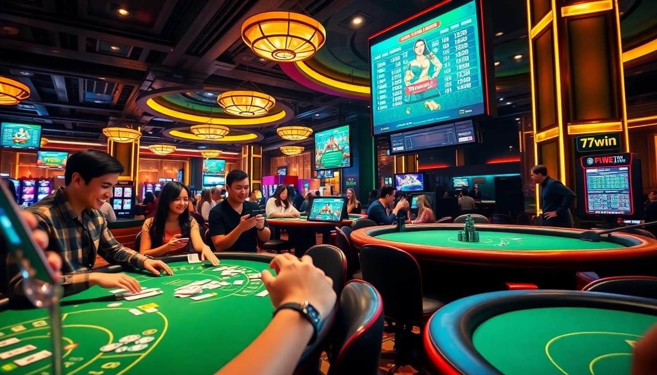 Experience the excitement of online betting with 77win in a modern casino setting.
