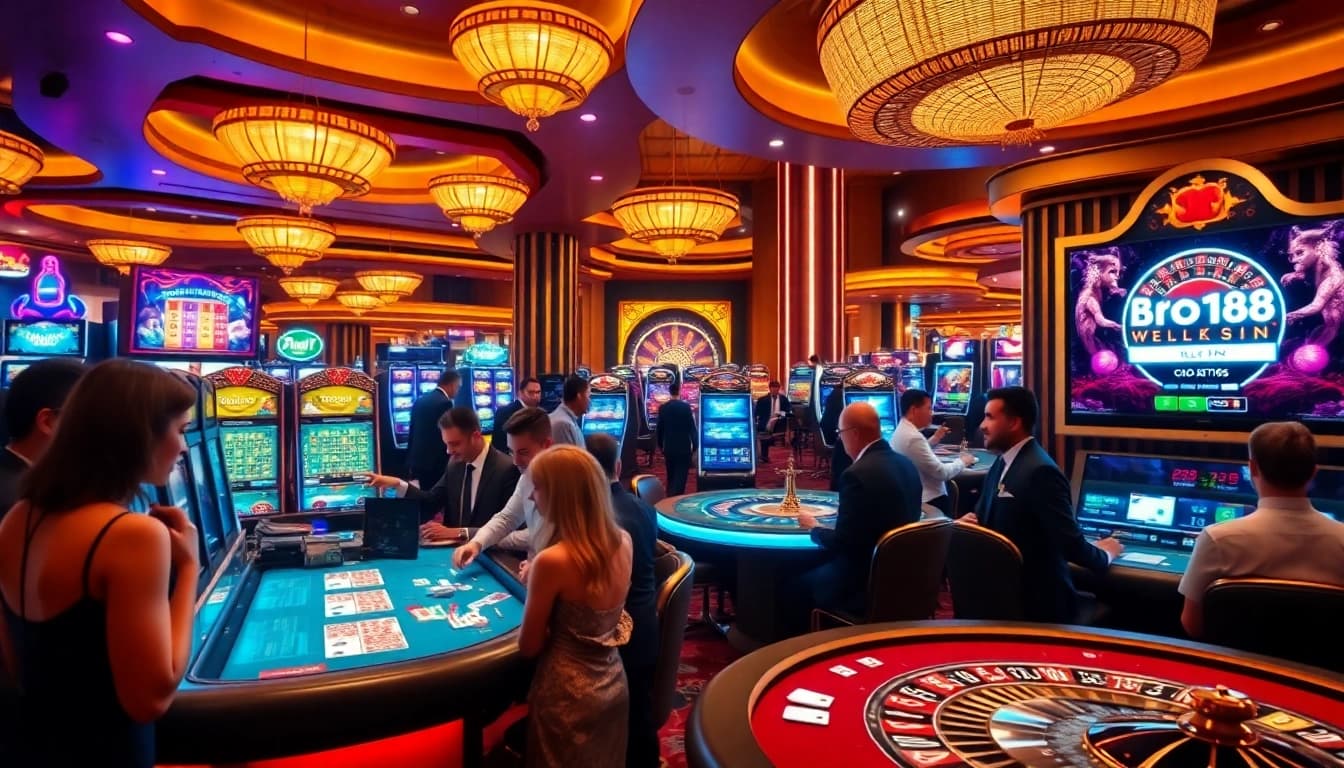 Experience the excitement of gambling with bro138 login at a vibrant casino slot area.