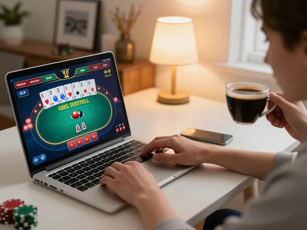 Engaging gaming experience at luck88com with a player strategizing in a cozy home setting