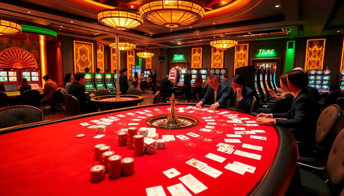 Engaging casino scene with vibrant gameplay at lc88, showcasing excitement and luxury.