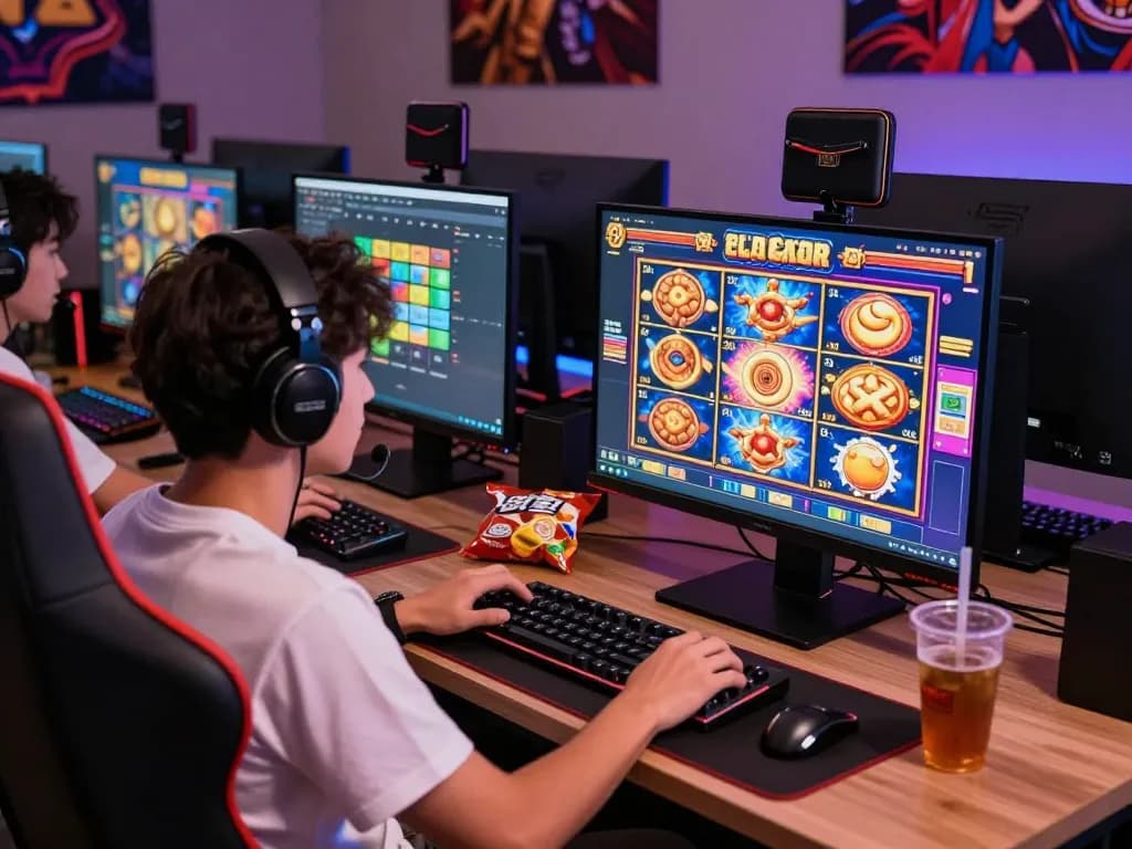 Engaging gaming setup featuring SLOT GACOR on screen, highlighting an immersive online experience.