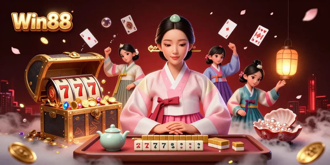 Experience the thrill of Win88 with a captivating casino illustration showing vibrant slot action.