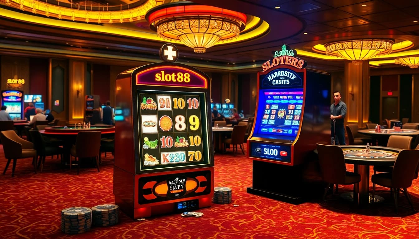 Players enjoying the excitement of the slot88 machine in a luxurious casino atmosphere.