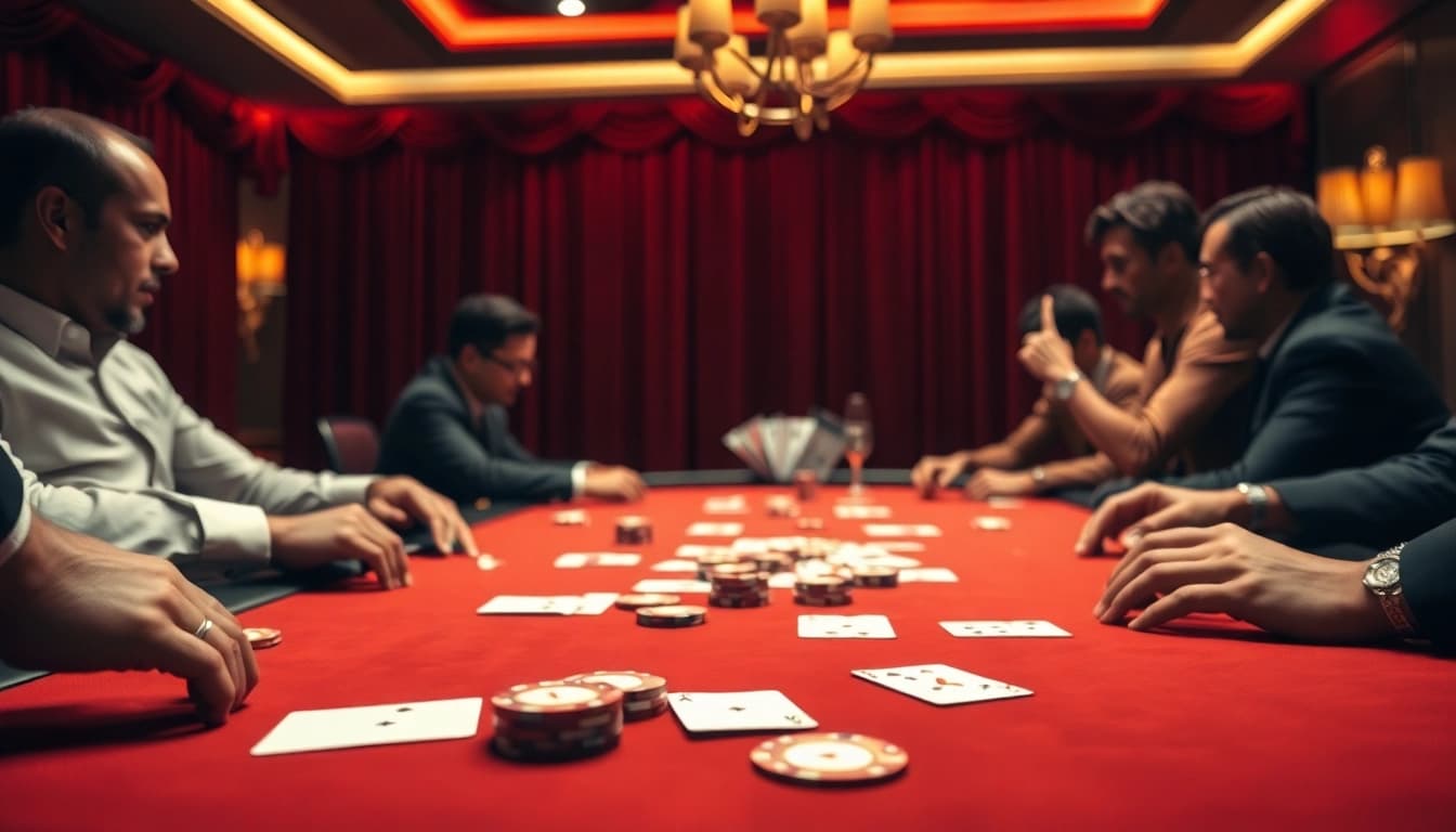 Engaging poker game highlighting uvip strategy with players and chips in a luxurious setting.