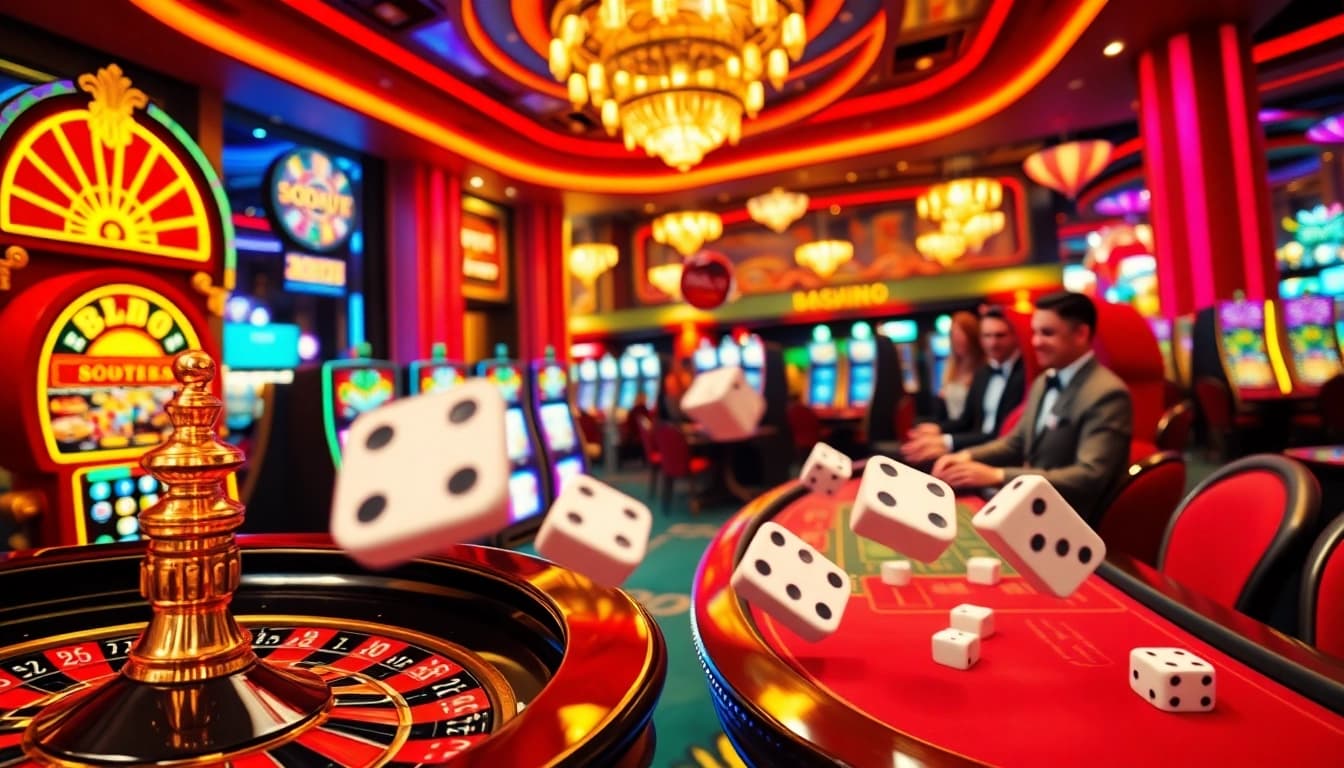 SODO66 gamblers enjoy an exciting game at an upscale casino filled with roulette wheels and poker tables.