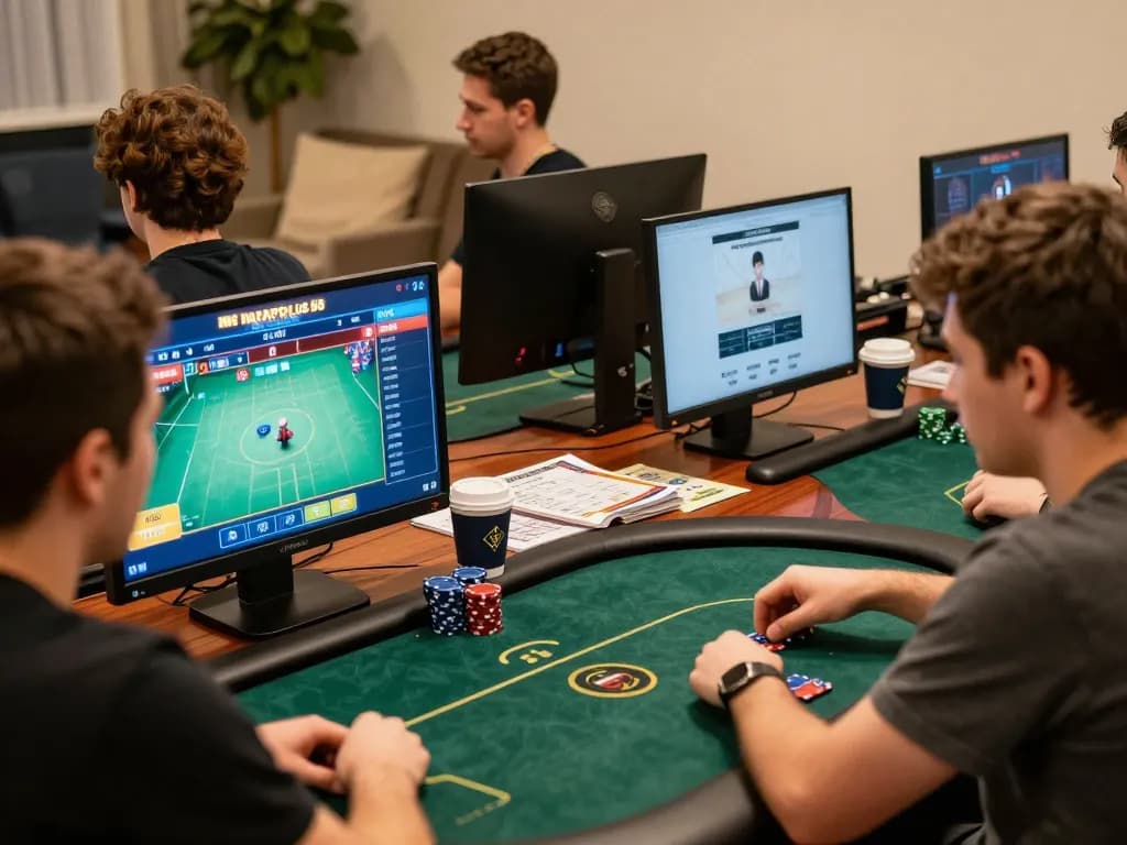 Experience the excitement of online poker gameplay on megaplus88 with animated statistics and competitive players.