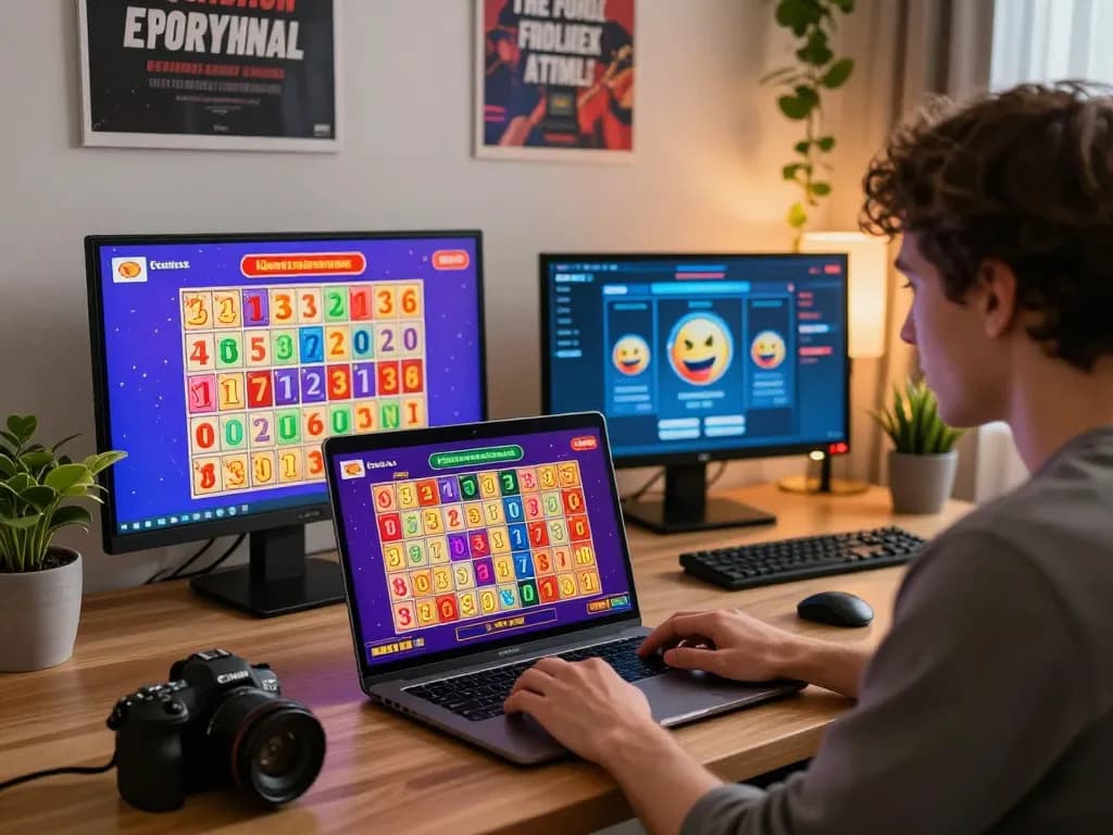 Engaging online gambling scene with a focus on tot88 lottery games in a vibrant workspace.