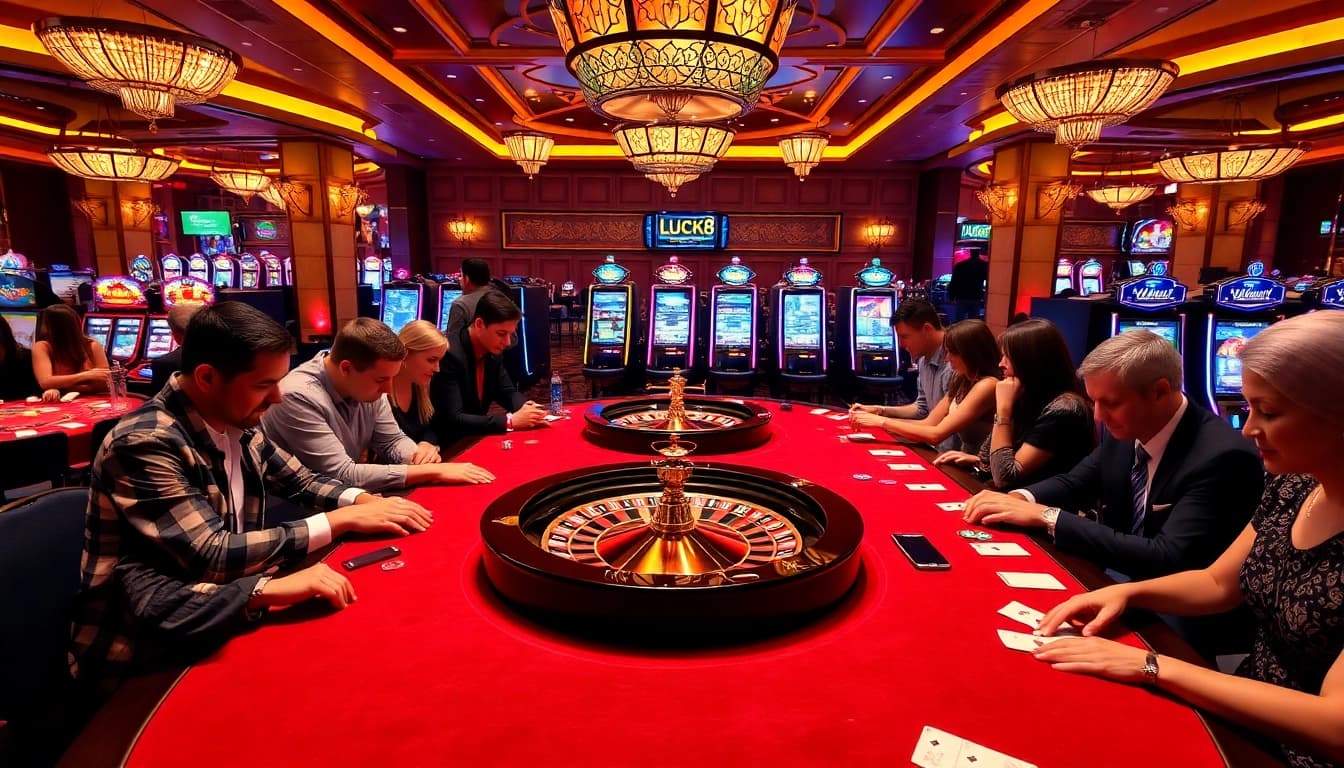 Experience the thrill at LUCK8 Casino with vibrant tables and enthusiastic players.