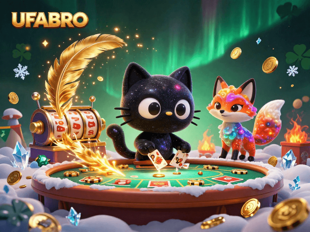 Spin the reels with UFABRO at the cosmic casino led by a black hole cat and nebula fox.